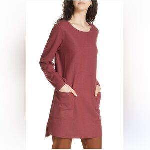 Eileen Fisher soft wool boxy relaxed fit tunic top scoop neck pockets long slv M
